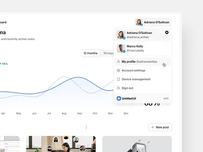 User dropdown — Untitled UI account management dashboard dropdown menu minimal minimalism modern product design settings switch accounts ui design user interface