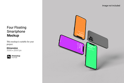 Four Floating Smartphone Mockup 3d