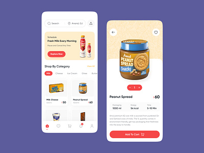 Amul Dairy Product App Ui Design app design dairy dairy app dairy app design milk app mobile design product trending mobile ui ux