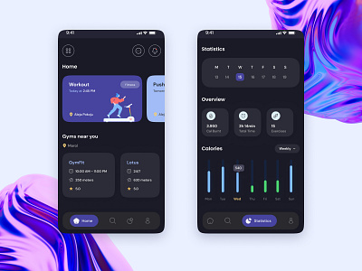 Crush your fitness goals analytics dark theme dribble figma fitness gym homepage ios location mobileapp ui ui8 uicards uplabs ux