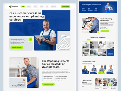 Plumber Service Web Design clean website design handyman house constructions landing page plumber plumber service plumber website plumbing plumbing services plumbing services company service ui uiux ux web webdesign website