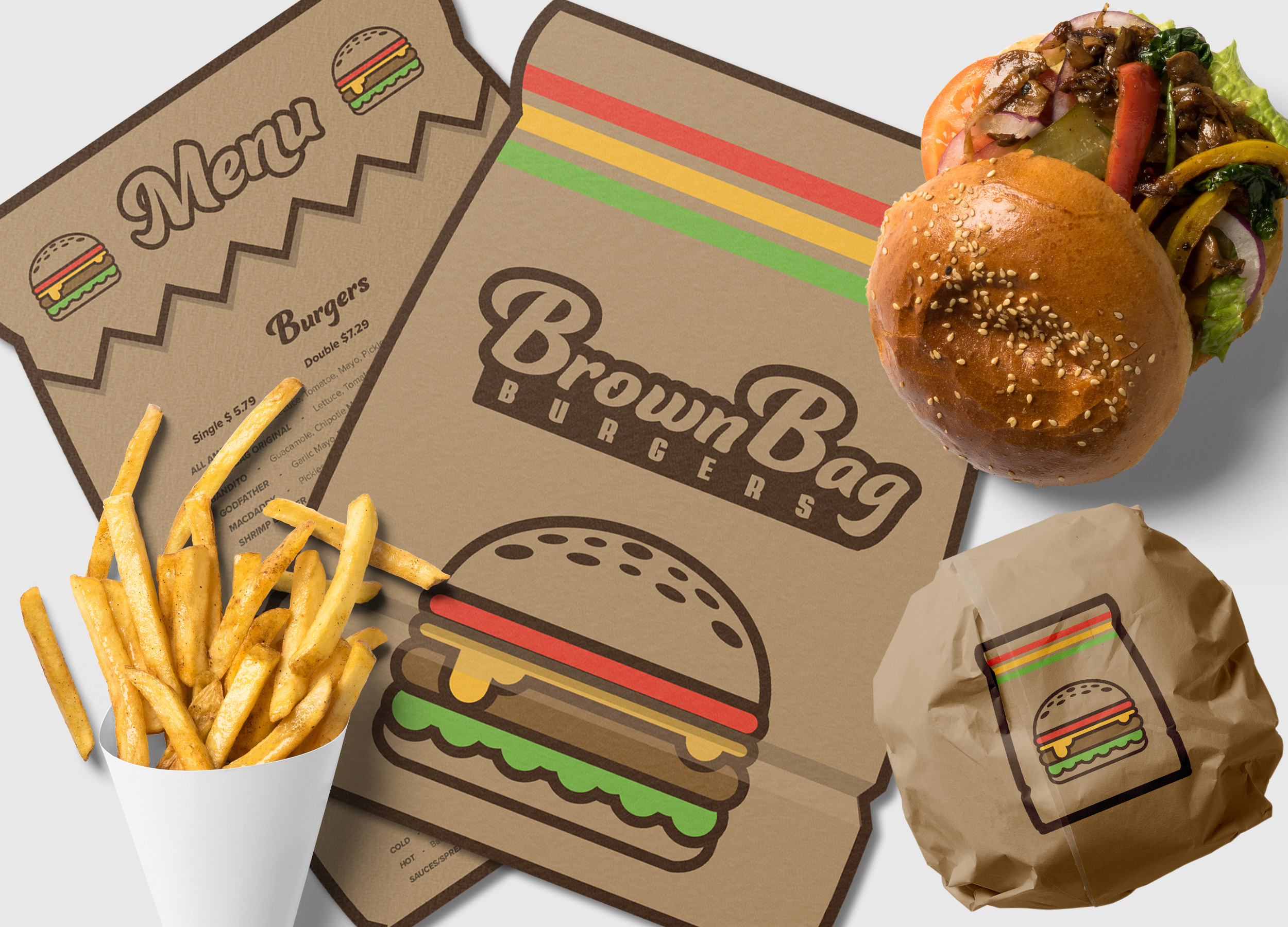Brown Bag Burgers - Menu Design branding illustration logo menu menu design typography