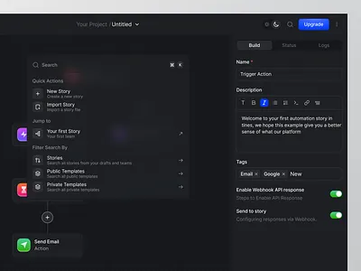 Automation Dashboard Design animation automate automation b2b build workflows builder dashboard data design flow interface platform product design saas software ui ux web workflow