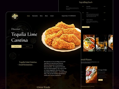 Restaurant Website Home Page Dark Mode Landing Page cafe chicken dark design food graphic design homepage illustration landing page restaurant sales typography ui ux vector