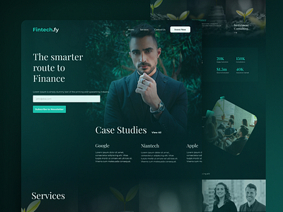 Fintech Consultancy Services Landing Page UX Design agency consultant design fintech graphic design green home page illustration landing page service typography ui ux vector