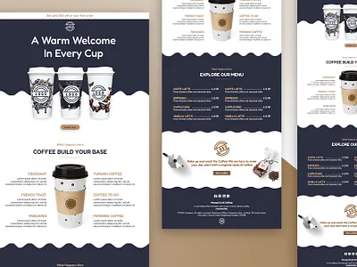 Coffee Shop E-newsletter | Email | Website abdulhsaimon bakery website layout barista website template café web design cappuchino coffee shop branding coffee shop website template coffeehouse layout espresso bar design expresso restaurant website theme uidesign webdesign