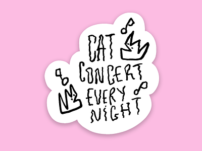 Cat concert black and white cat hand lettering illustration ink lettering minimal quirky sticker