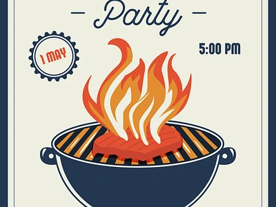 BBQ party poster art banner barbecue bbq party bonfire branding camping design firewood graphic design grill illustration meat picnic poster rest retro spring vintage