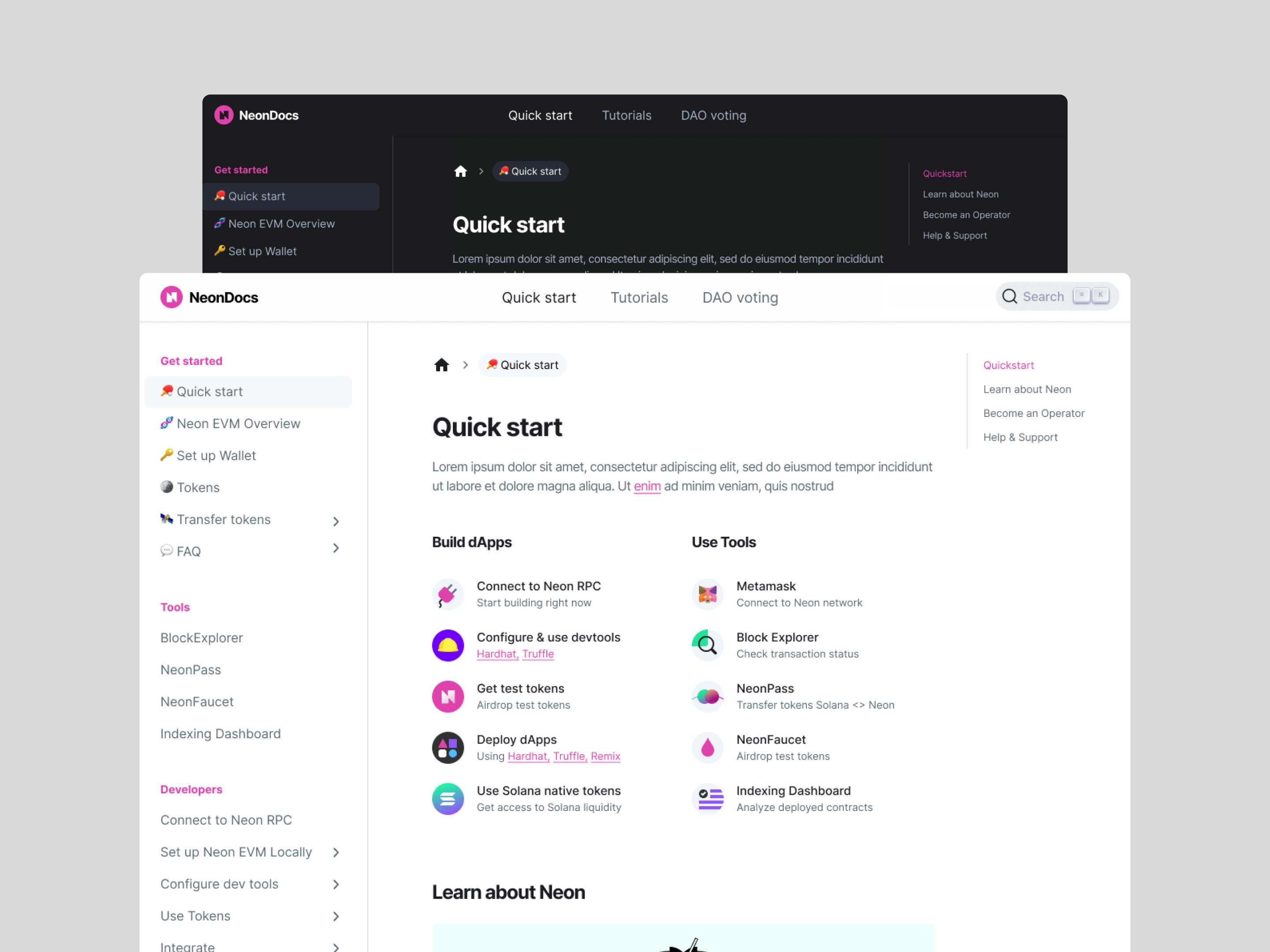 Neon EVM documentation design blockchain docs documentation evm neonlabs solana uxui web3