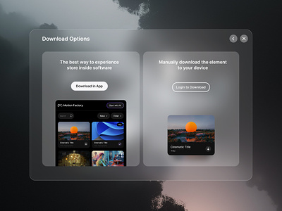 Download option modal app apple vision blur clean components download modal option ui vision pro webdesign
