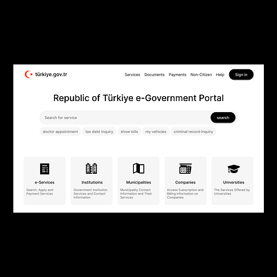 Redesigned Government Website black black and white figma government hero section minimalist turkey ui ux uxui web design white