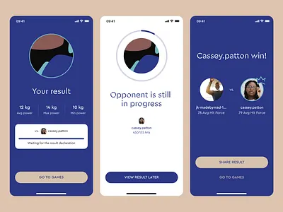 Result Screens for Bownce Sports Tech Startup madebymad