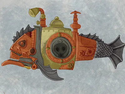 Steam Punk Fish Illustration concept art digital painting drawing graphic design illustration krita steam punk