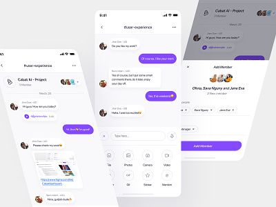 Message Platform for Collaboration - Mobile App chanel chat chat page clean collaboration connect design group message messaging minimalist mobile app purple tools ui user experience user interface ux whitespace working