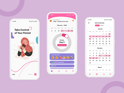 Period Tracker App app design designexploration exploration graphic design mobile mobile app mobile application periodapp periodtracker periodtrackerapp ui uiux