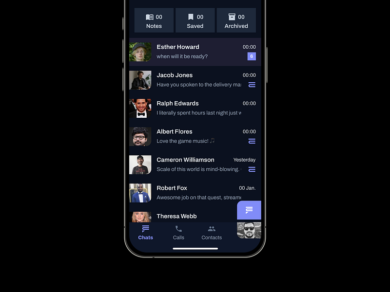 When will it be ready ? app calls chat communication contacts dark design digital feed message messaging mobile notification product design theme ui ui design uiux ux