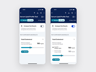 Compare Test Results app bio biology compare data design digital health healthcare lab medical mobile product design result test toggle ui ui design uiux ux