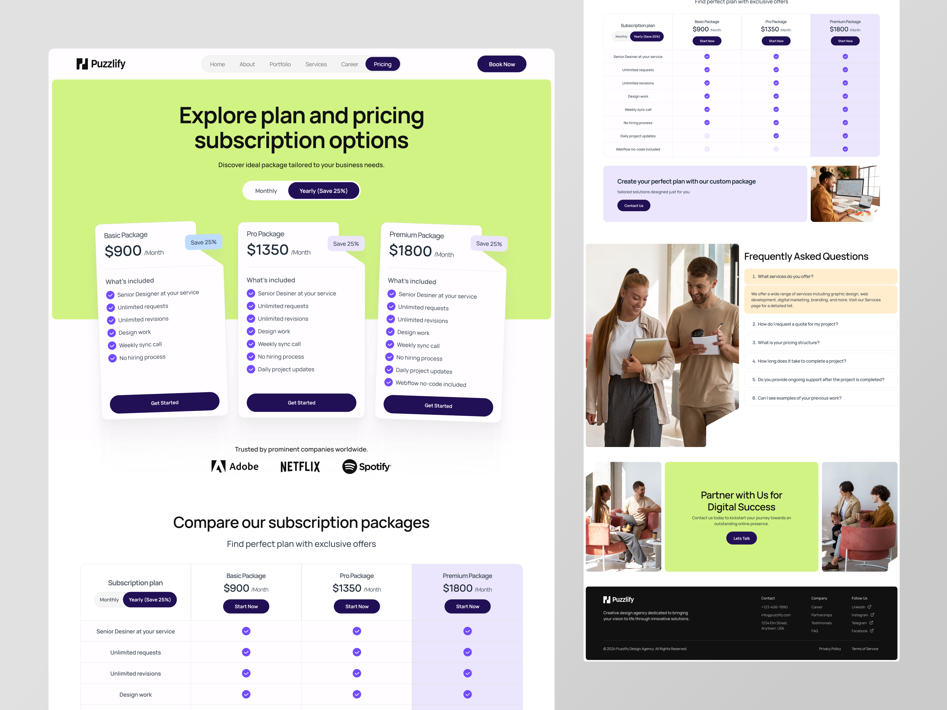 Pricing - Puzzlify Website Agency clean compare design landing page package plan price pricing ui web website