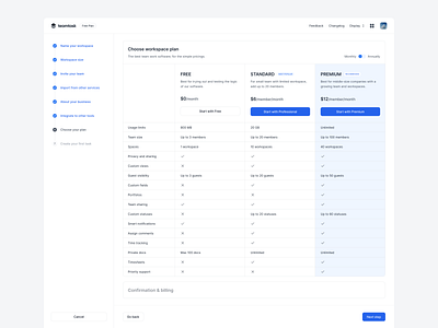 Workspace Plan Setup graphic design onboarding plan product design setup subscription ui ui design ux ux design web design