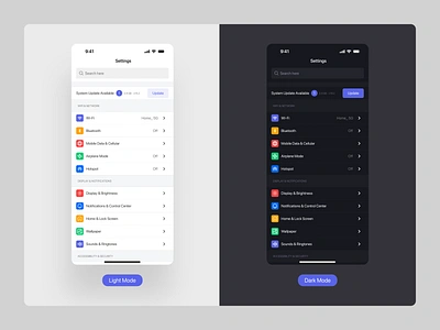 Settings iOS UI/UX Design app app design art artist branding design designer graphic design illustrator product typography ui uiux ux vector