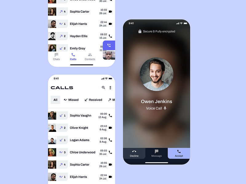 Video & Voice Calls app audio call calls chat communication design digital message mobile product design ui ui design uiux ux video