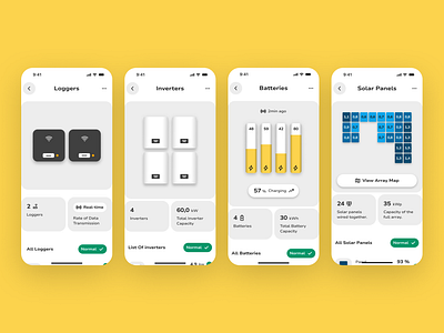 Solar Installation Hardware Status app array battery design digital electricity energy hardware installation inverter logger mobile panel product solar status ui ui design uiux ux