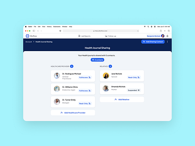 Health Journal Sharing app communication contact data design desktop digital health healthcare journal medical product sharing ui ui design uiux ux