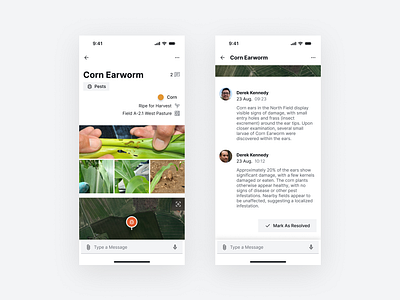 Scouting Report & Comments agriculture app chat comment crop design digital farming feed green map product report saas scouting sustainability ui ui design uiux ux