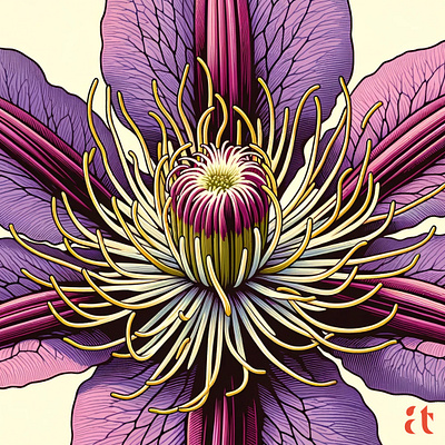 Clematis Core by Aravind Reddy Tarugu aravind botanical clematis center clematis flower complex detailed excellence floral anatomy floral mastery garden illustration nature purple reddy tarugu vector