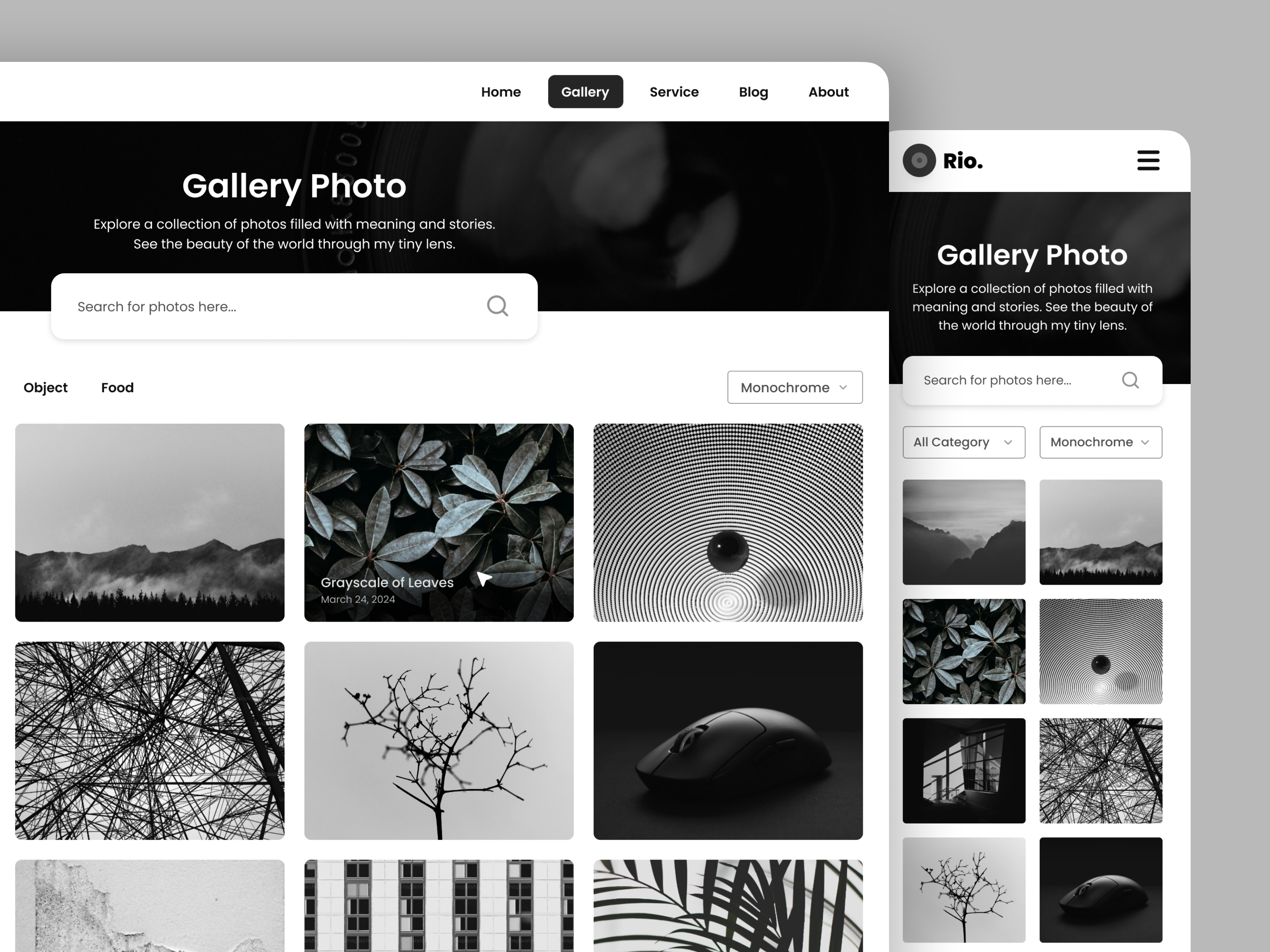 Gallery Photo Web Design for Photographer Portfolio branding dekstop design exploration figma gallery gallery page gallery portfolio mobile mobile design photo photographer portfolio responsive design tablet ui ui design user interface web design website design