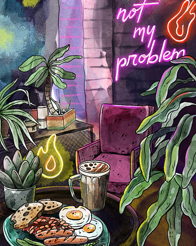 Illustration from Neon Coffee cafe cafe cute food illustration interior neon procreate restaurant sketch vector