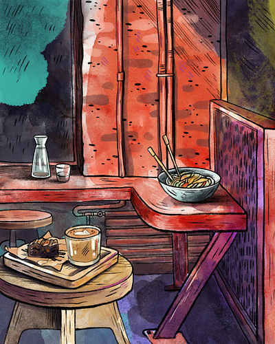 Illustration from Sklad 17 cafe cafe cute flat food illustration interior procreate sketch