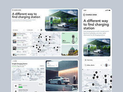 Charge Zone Web Application UI alternative energy automotive startup battery bento design car charger charging station clean electric electric vehicle ev interface landing page saas ui uiux ux vehicle web web design