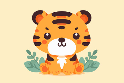 Cute baby tiger animal baby character illustration nature tiger vector zoo