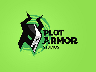 Plot Armor Studios Logo demon game studio gaming green helmet irene geller knight logo design plot armor studios