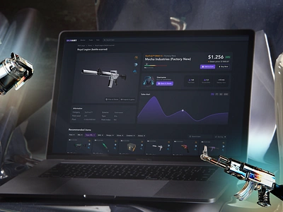 CS2 Trading Website analytics betting cs2 cs:go csgo dashboad esport esports game gaming gun items macbook market marketplace mockup skins statistic store trading