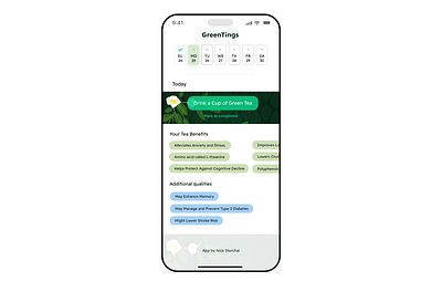 Green Tea Consumption Tracker App app design green tea habit tracker