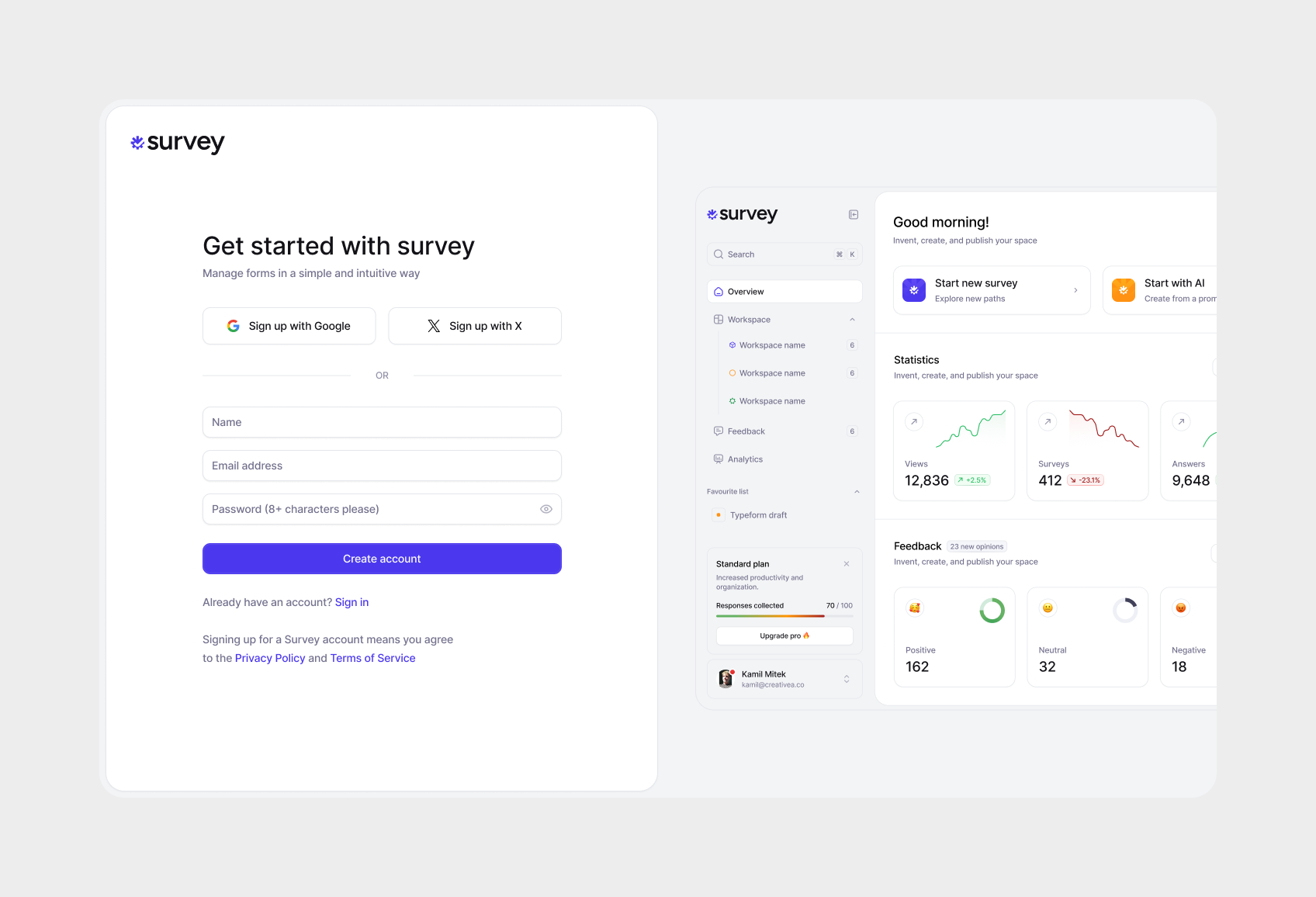 survey - Sign up account create create account dashboard home login new purple register sign sign in sign up survey up white