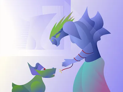 Robot & Dog Gradient Illustration animal city dog food future gradient illustration robot window