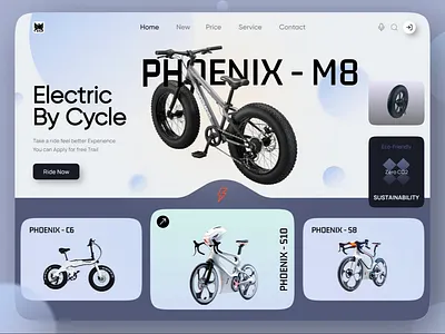 E-Bike Website Design bike bikes cycle cycling ebike ecofriendly ecycle electric electricbicycle electricbike electricscooter home page home page design landing page mountainbike ride roadbike ui design web design website