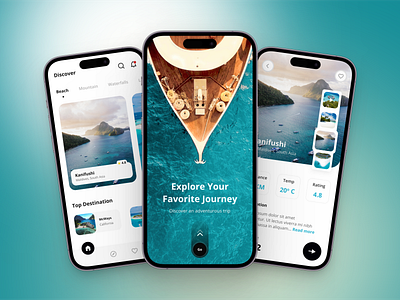 Destination Finder Travel App Screen Design 3d animation carousal destination graphic design hero section holiday homepage interaction journey landing page location mobile app place finder places travel app trip ui ui design webdesign