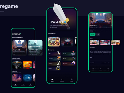 Caregame cloud cloudgaming game gamers mobile ui ux