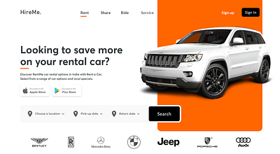 HireMe. – Rental Car Booking Website branding car graphic design rental ui website