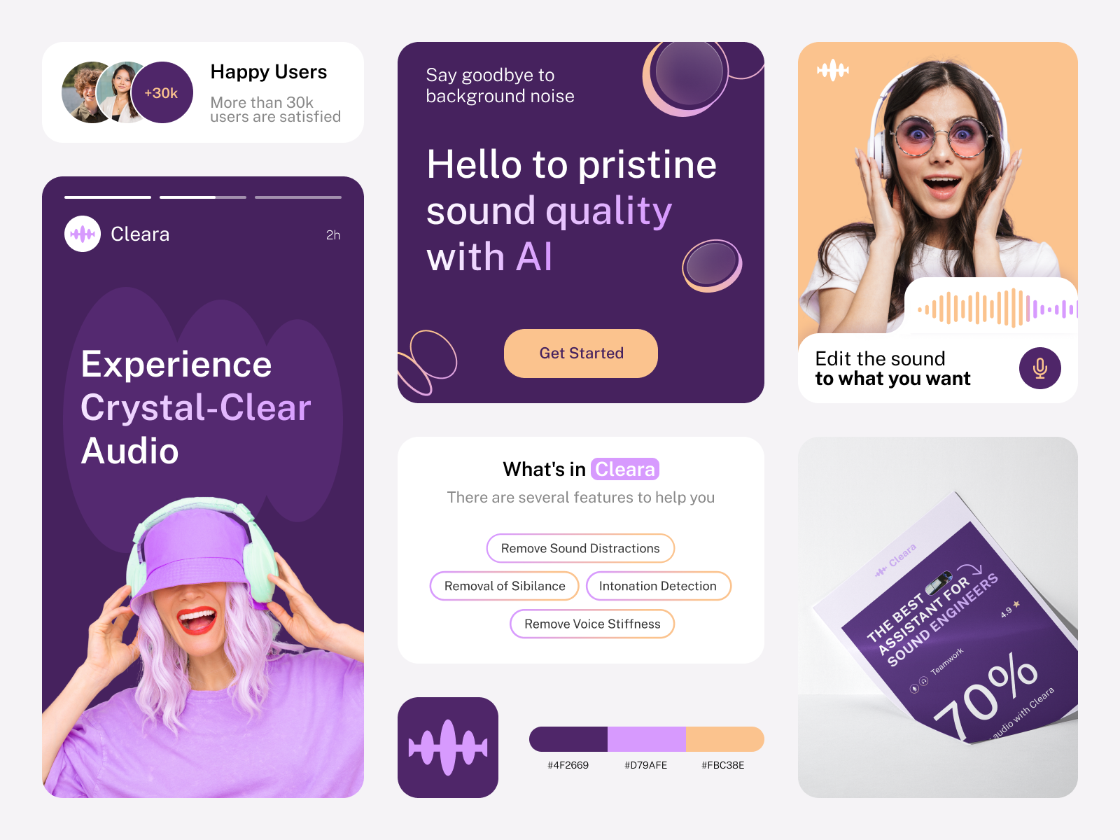 Cleara - Sound Cleaner AI Branding ai ai branding ai platform artificial intelligence bot brand brand guidelines brand identity branding clean voice design graphic design identity logo logo concept logo design modern social visual visual identity