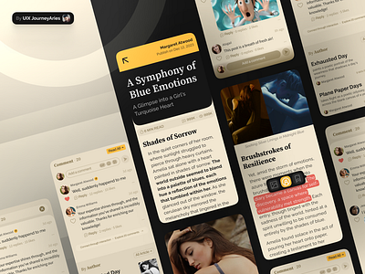Story Writing App / Journal App Concept app article black concept creamy design journal mobile modern news self improvement taking notes ui warm writer yellow