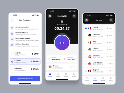 ShieldVPN | VPN App UI Kit app app design app ui kit application clean creative design minimal mobile mobile design modern product design trend ui ui design ui kit ui8 vpn vpn app