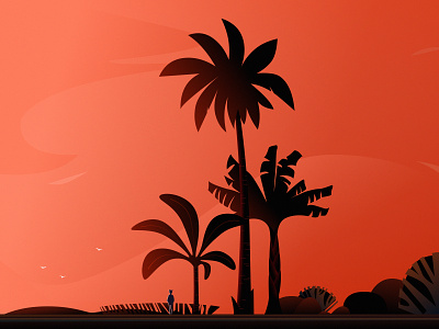 Backlighting art cloud coconut coconut tree digital illustration illustration nature orange sky summer sunset trip tropical