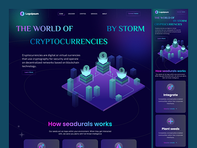 Crypto Website Design agency blockhain colorful ui crypto home page crypto landing page crypto theme crypto website cryptocurrency dark theme dark ui dark version ui figma design finance fintech illustration nft token landing page ui uix ui ux designer vinomind