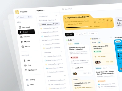Projectify - Dashboard Project Management card clean dashboard dashboard project management dashboard task manager design navbar project project management task management task manager ui uiux ux work list workflow