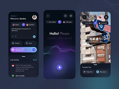 Translator Mobile App Exploration ai animation app automatic clean dark mode design graphic language layout learn mobile photo translate typography ui ux vibrant whitespace